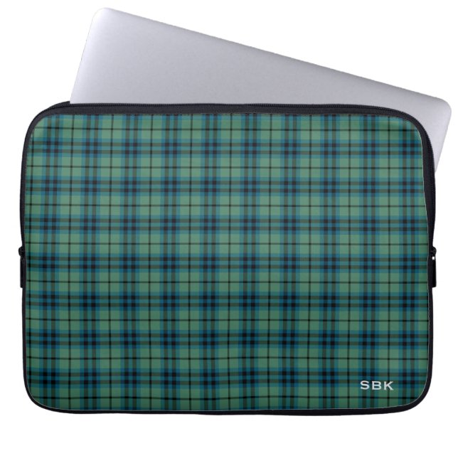 Clan Keith Tartan Green Plaid Monogrammed Laptop Sleeve (Voorkant)