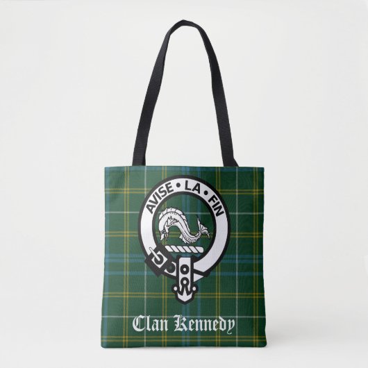 Clan Kennedy Crest Badge en Tartan Tote Bag (Voorkant)