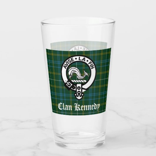 Clan Kennedy Crest Badge & Tartan Glas (Achterkant)