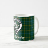 Clan Kennedy Crest Badge & Tartan Koffiemok (Voorkant rechts)