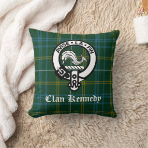 Clan Kennedy Crest Badge & Tartan Kussen