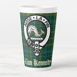 Clan Kennedy Crest Badge & Tartan Latte Mok
