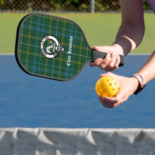 Clan Kennedy Crest Badge & Tartan Pickleball Paddle (Insitu)