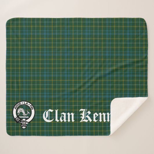 Clan Kennedy Crest Badge & Tartan Sherpa Deken (Voorkant (horizontaal))