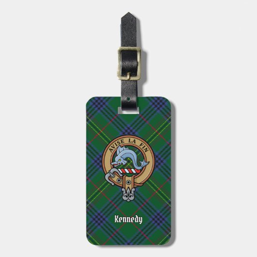 Clan Kennedy Crest over Tartan Bagagelabel (Voorkant verticaal)