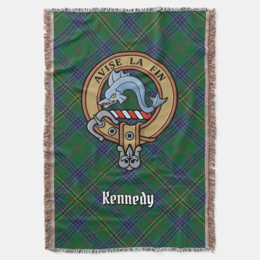 Clan Kennedy Crest over tartan Deken (Voorkant Verticaal)