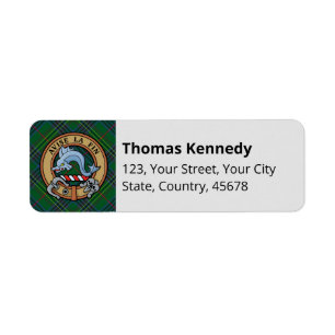 Clan Kennedy Crest over Tartan Etiket