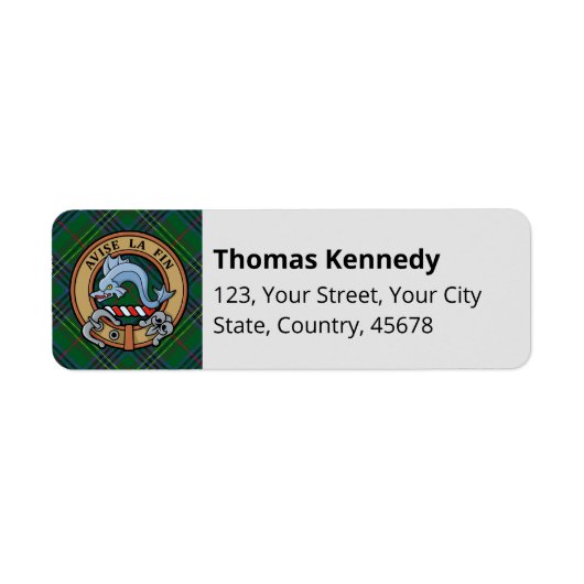 Clan Kennedy Crest over Tartan Etiket (Voorkant)