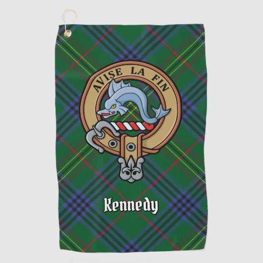 Clan Kennedy Crest over Tartan Golfhanddoek (Voorkant)