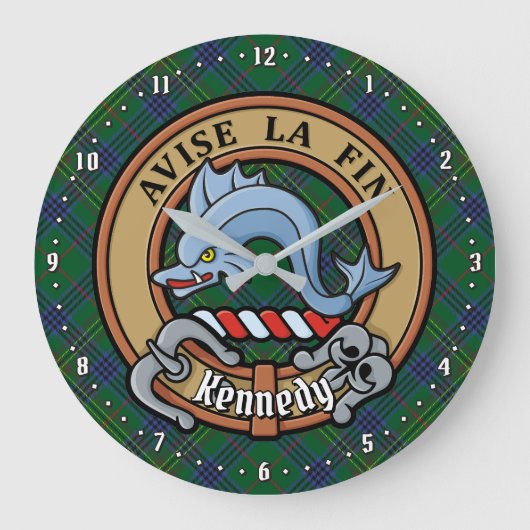 Clan Kennedy Crest over Tartan Grote Klok (Voorkant)