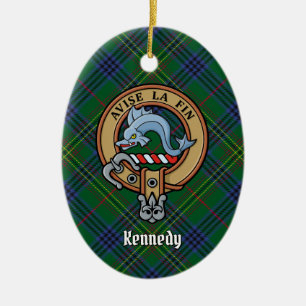 Clan Kennedy Crest over Tartan Keramisch Ornament