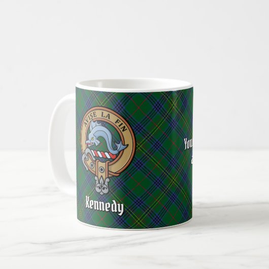 Clan Kennedy Crest over Tartan Koffiemok (Voorkant links)