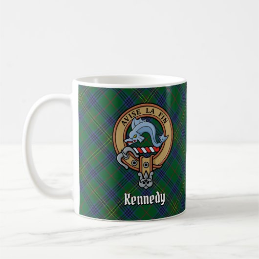 Clan Kennedy Crest over Tartan Koffiemok (Links)