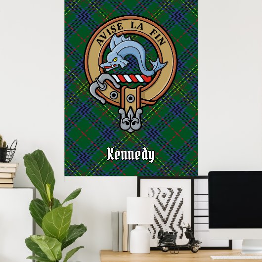 Clan Kennedy Crest over Tartan Poster (Thuiskantoor)