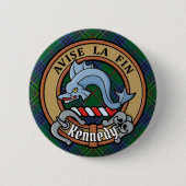 Clan Kennedy Crest over Tartan Ronde Button 5,7 Cm (Voorkant)