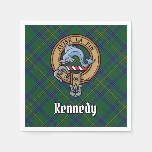 Clan Kennedy Crest over Tartan Servet (Voorkant)