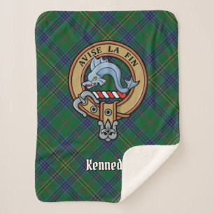 Clan Kennedy Crest over Tartan Sherpa Deken