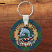 Clan Kennedy Crest over Tartan Sleutelhanger (Voorkant)
