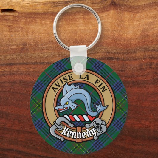 Clan Kennedy Crest over Tartan Sleutelhanger (Voorkant)