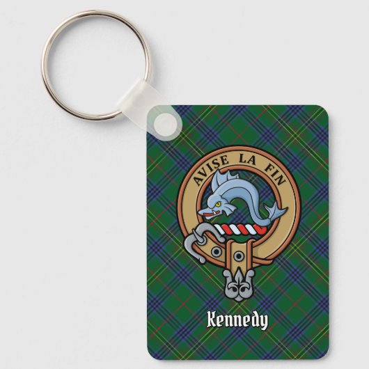 Clan Kennedy Crest over Tartan Sleutelhanger (Voorkant)