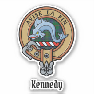 Clan Kennedy Crest over Tartan Sticker