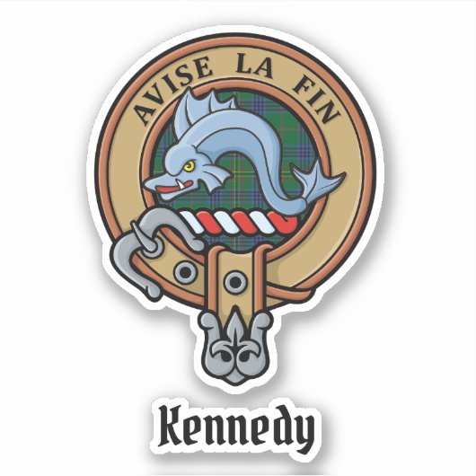 Clan Kennedy Crest over Tartan Sticker (Voorkant)