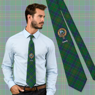 Clan Kennedy Crest over Tartan Stropdas