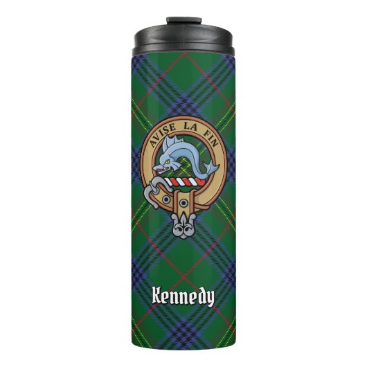 Clan Kennedy Crest over Tartan Thermosbeker (Voorkant)