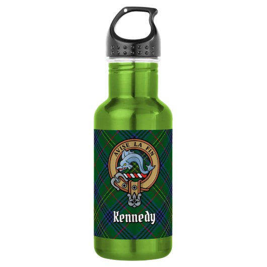 Clan Kennedy Crest over tartan Waterfles (Voorkant)