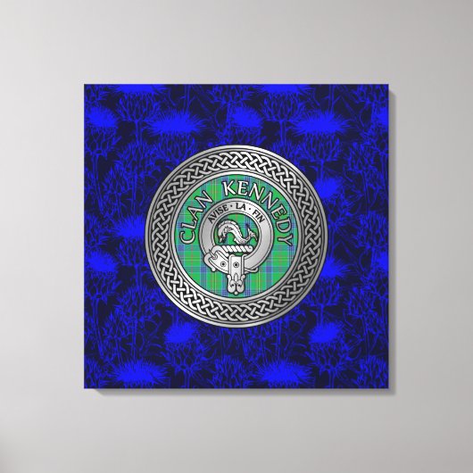 Clan Kennedy Crest & Tartan Knot op Thistle Canvas Afdruk (Voorkant)