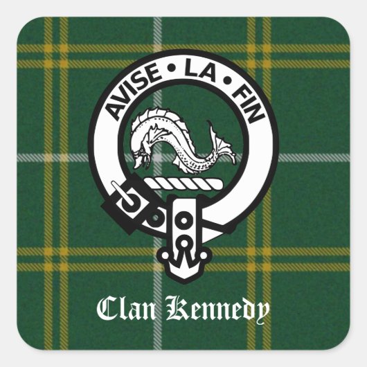Clan Kennedy Crest Tartan Vierkante Sticker (Voorkant)