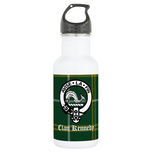 Clan Kennedy Crest Tartan Waterfles (Voorkant)