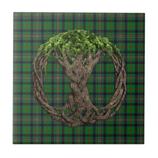 Clan Kennedy Tartan en Keltische Levensboom Tegeltje (Voorkant)