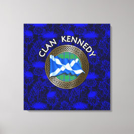Clan Kennedy Tartan Knot & Flag Canvas Afdruk