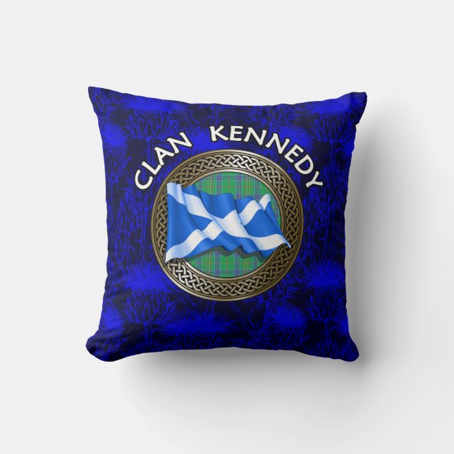 Clan Kennedy Tartan Knot & Flag Kussen (Voorkant)