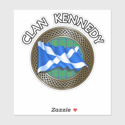 Clan Kennedy Tartan Knot & Flag Sticker (Vel)