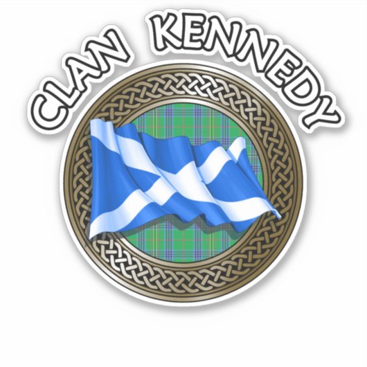 Clan Kennedy Tartan Knot & Flag Sticker (Voorkant)
