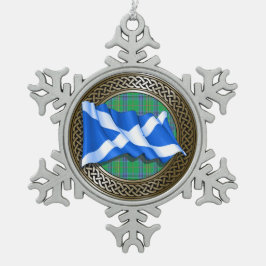 Clan Kennedy Tartan Knot & Flag Tin Sneeuwvlok Ornament