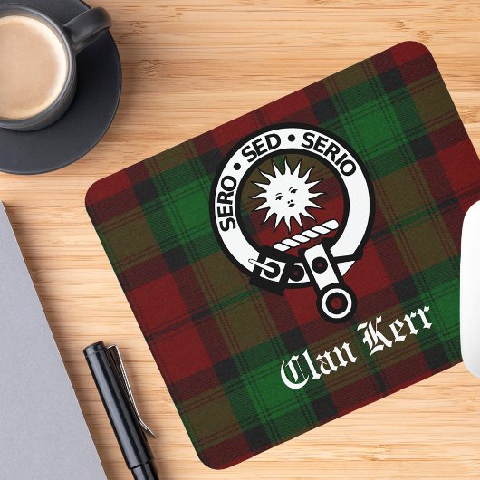Clan Kerr Crest Badge Tartan Muismat