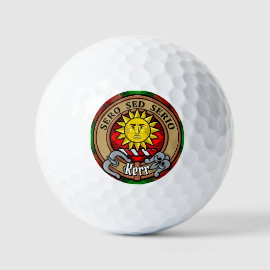 Clan Kerr Crest over Tartan Golfballen (Voorkant)