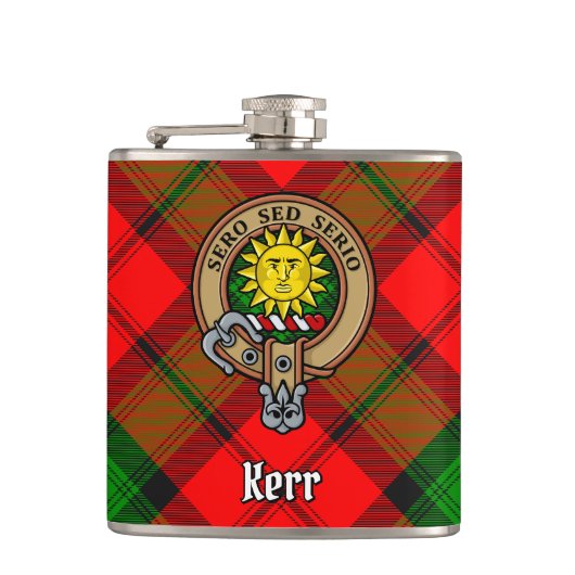 Clan Kerr Crest over Tartan Heupfles (Voorkant)