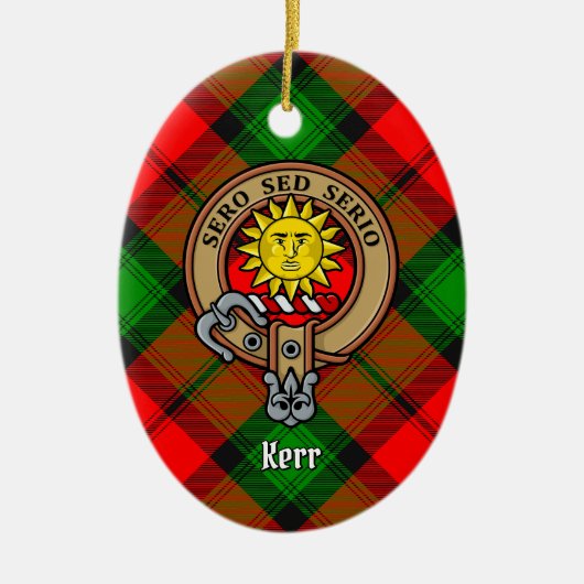 Clan Kerr Crest over Tartan Keramisch Ornament (Voorkant)