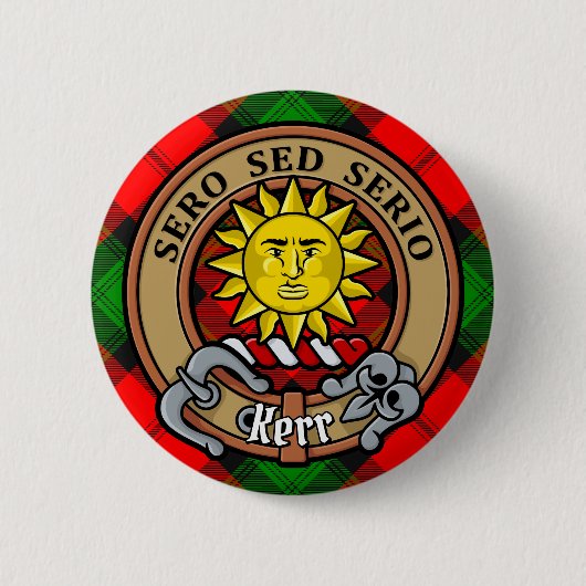 Clan Kerr Crest over Tartan Ronde Button 5,7 Cm (Voorkant)