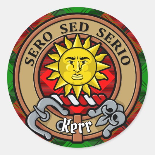 Clan Kerr Crest over Tartan Ronde Sticker (Voorkant)