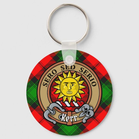 Clan Kerr Crest over Tartan Sleutelhanger (Voorkant)