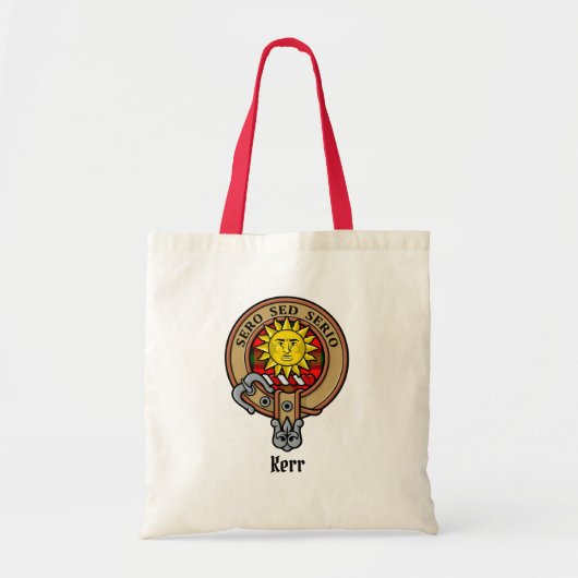 Clan Kerr Crest over Tartan Tote Bag (Voorkant)