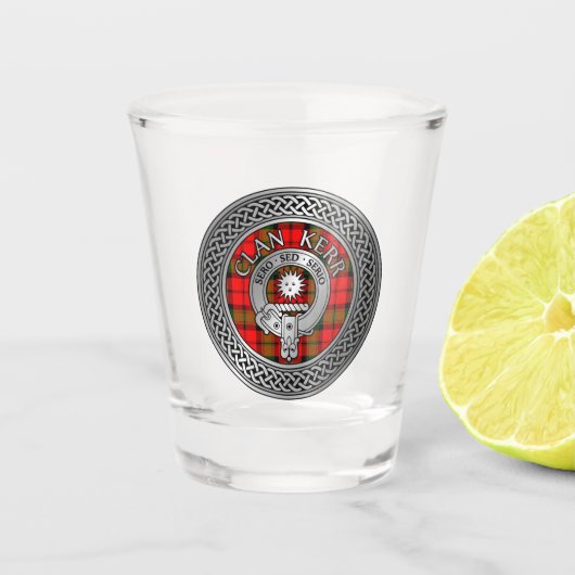 Clan Kerr Crest & Tartan Knot Shot Glas (Voorkant)