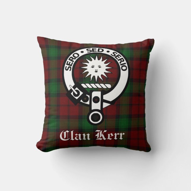 Clan Kerr Tartan en Crest Badge Kussen (Voorkant)
