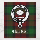Clan Kerr Tartan en Crest Wijn Etiket (Enkel label)