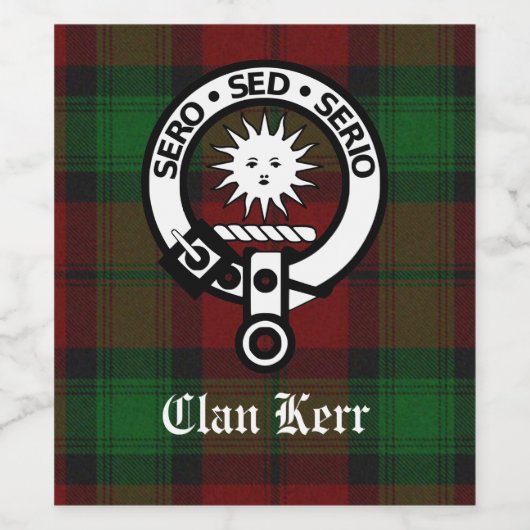 Clan Kerr Tartan en Crest Wijn Etiket (Enkel label)